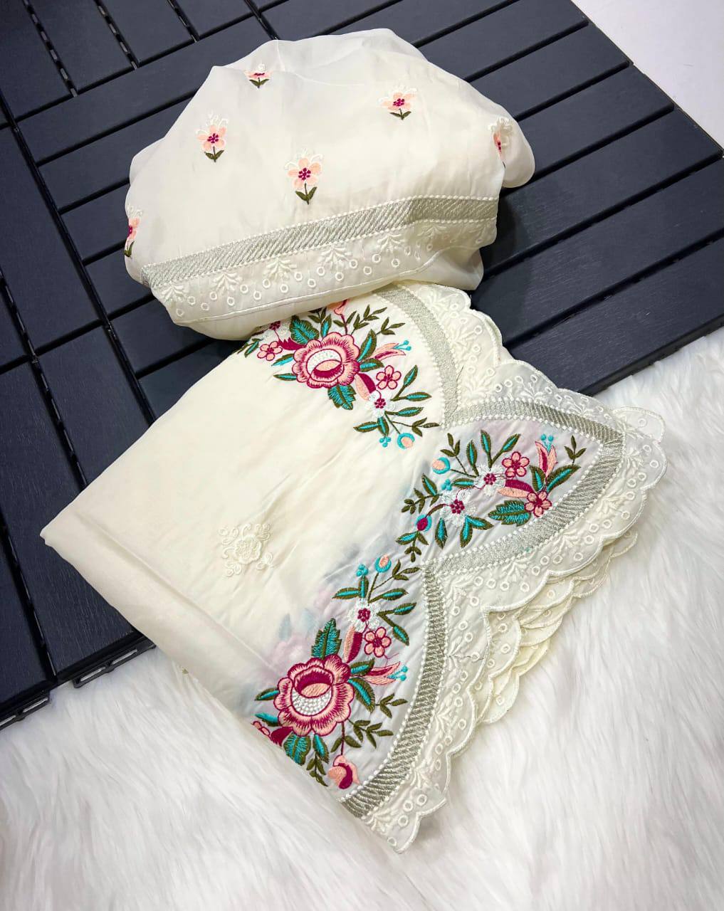 Rickelton Tussar Silk Embroidery Viscose Thread Work Saree