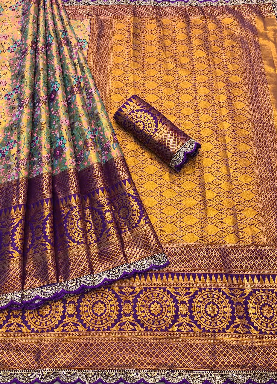 Involve Kanjiviram Pattu Silk Gold Zari Weave Saree