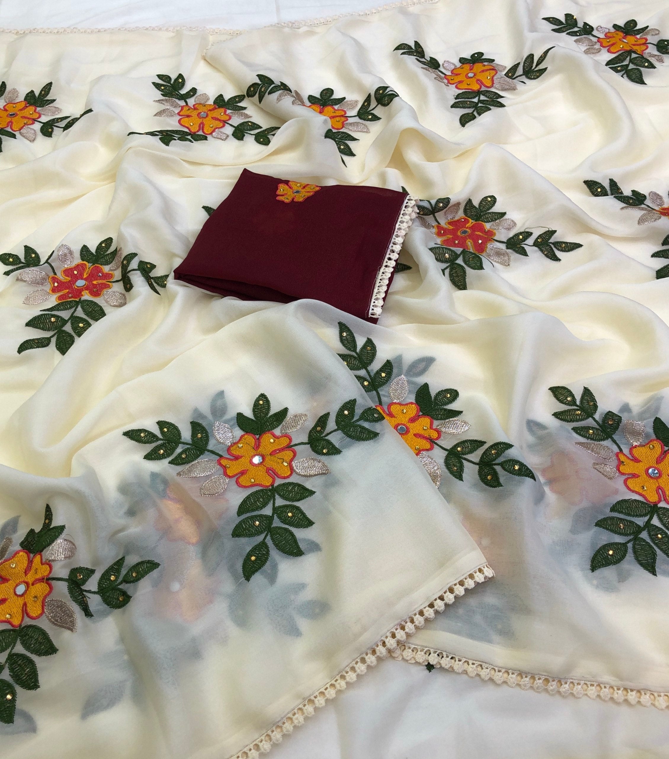 Sarish Soft Georgette Silk With Embroidery Work Saree