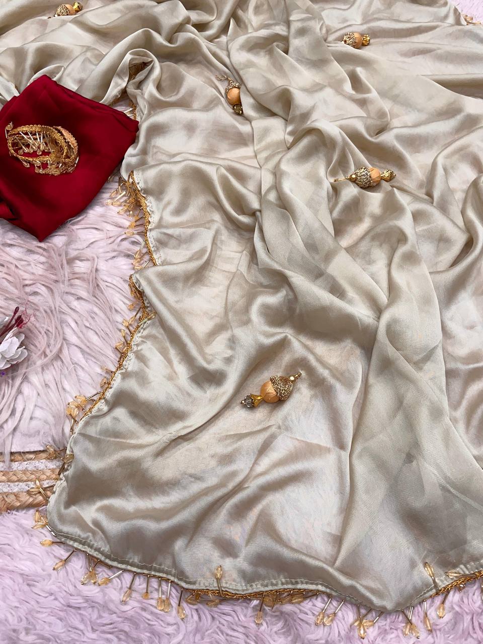 Farza Rangoli Silk Hand Made Lace Saree