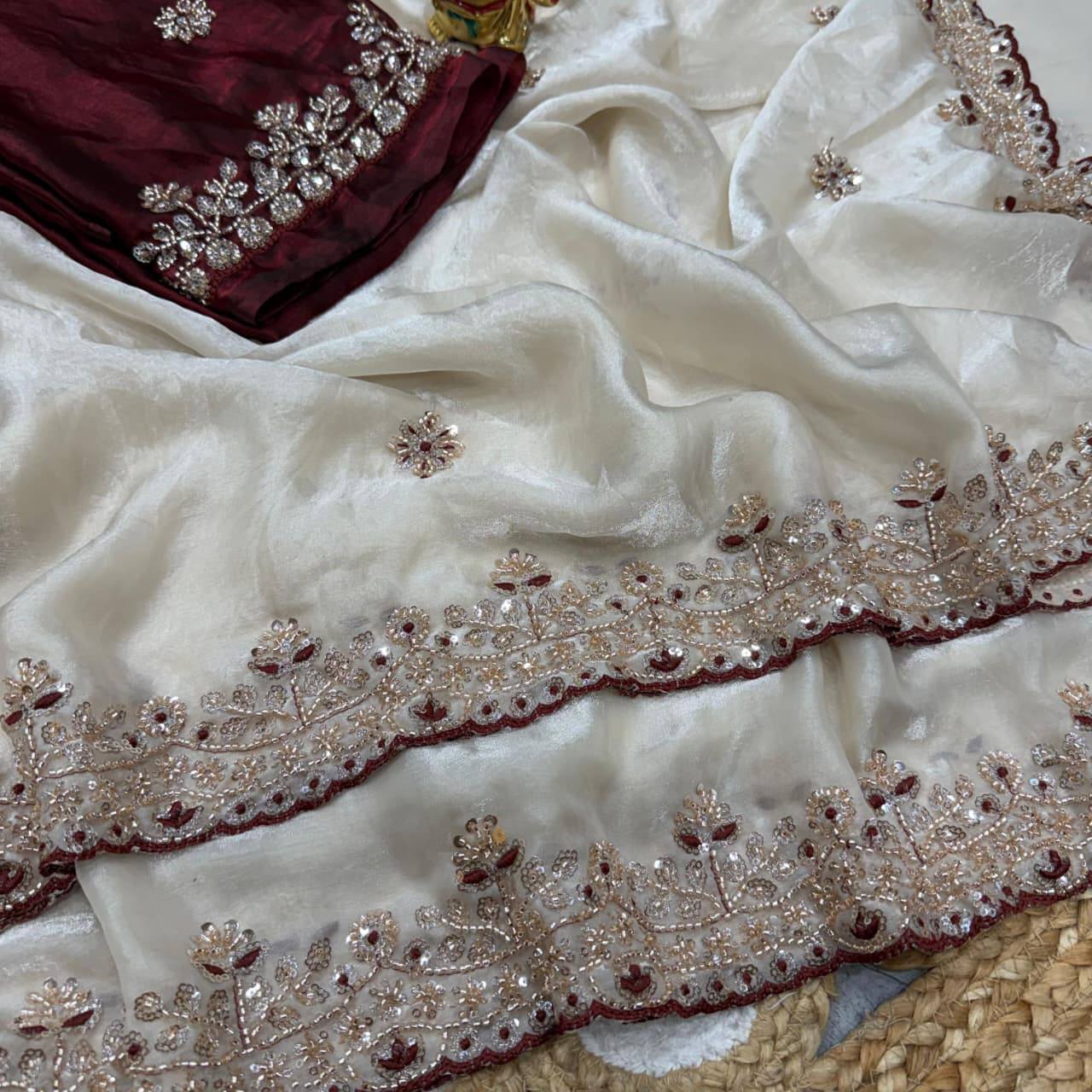 Aflaak Space Silk Velvet Shine Handwork Saree