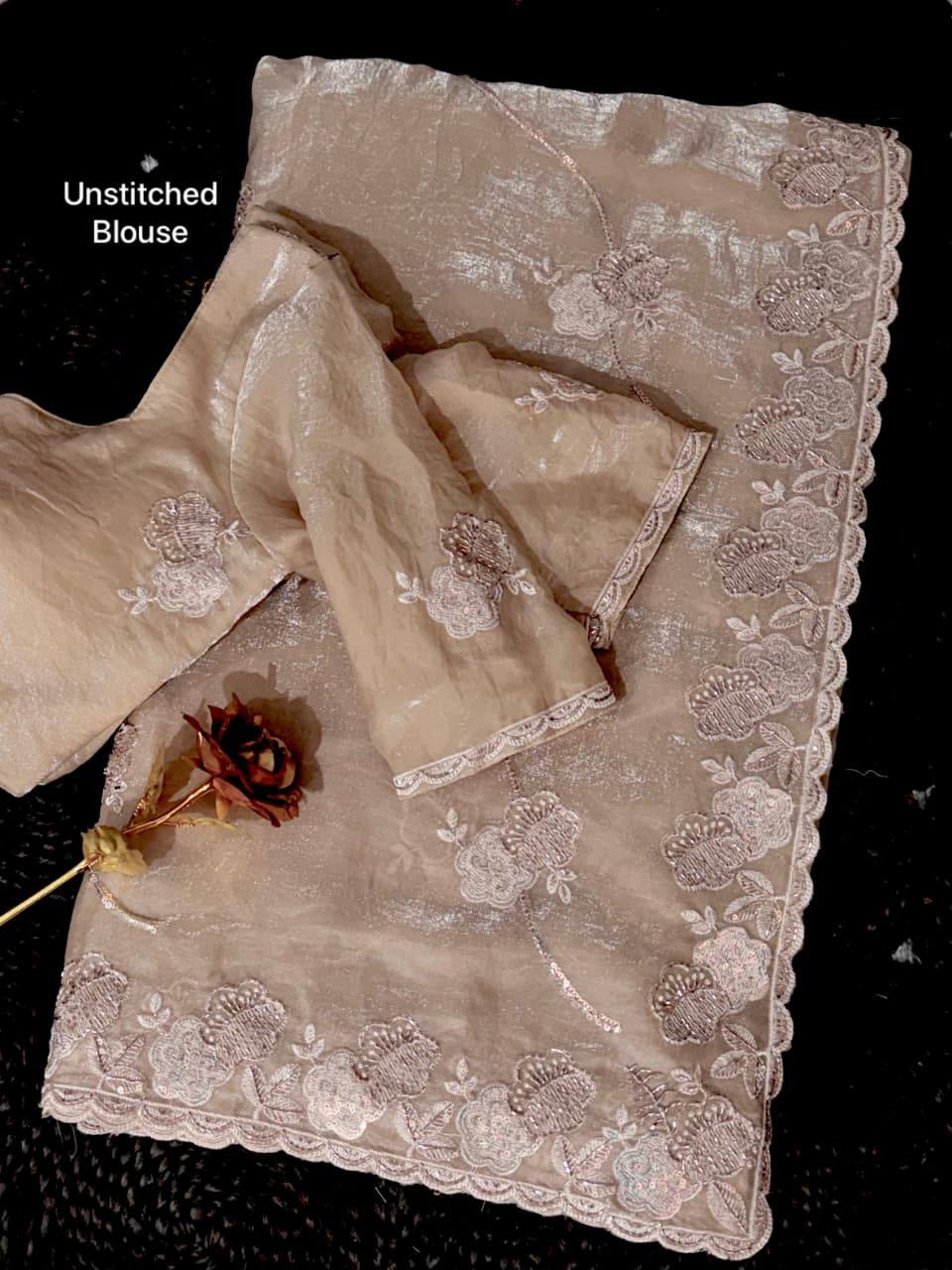 Ellis Fendy Satin Sequins Beads Work Saree