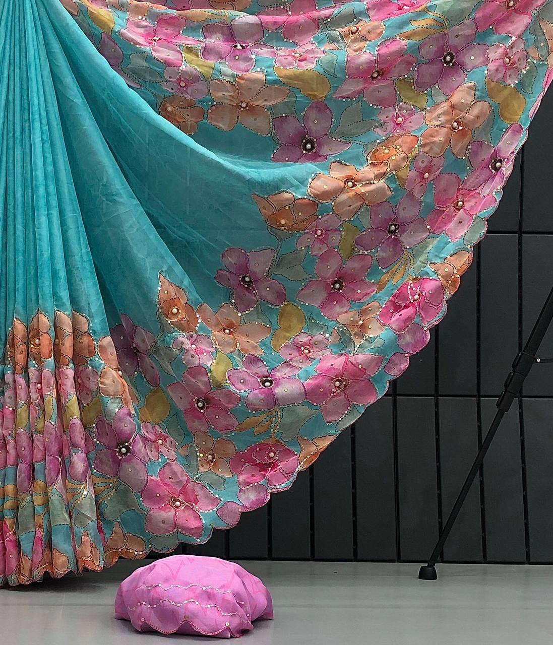 Unsaved Pure Tebby Silk Printed Diamond Work Saree