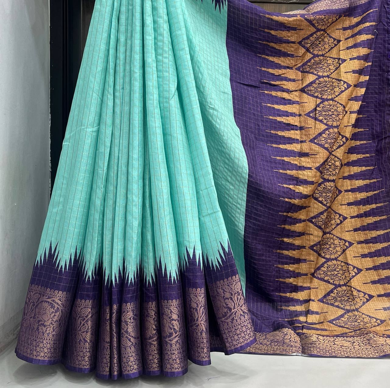 Hunnahh Chenderi Chex Weaving MISPRINT SAREE
