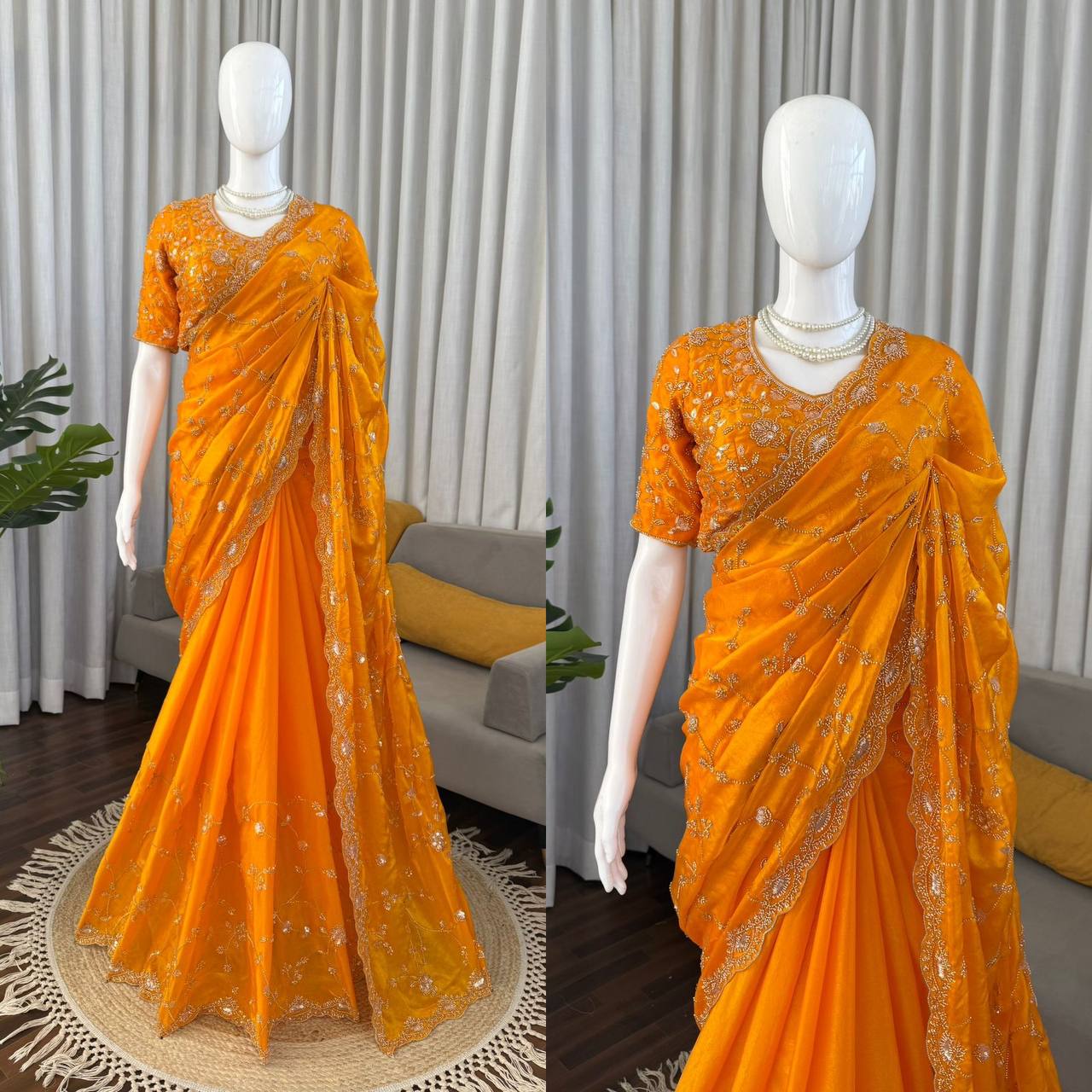 Zeria Space Silk Beads & Sequence Work Saree