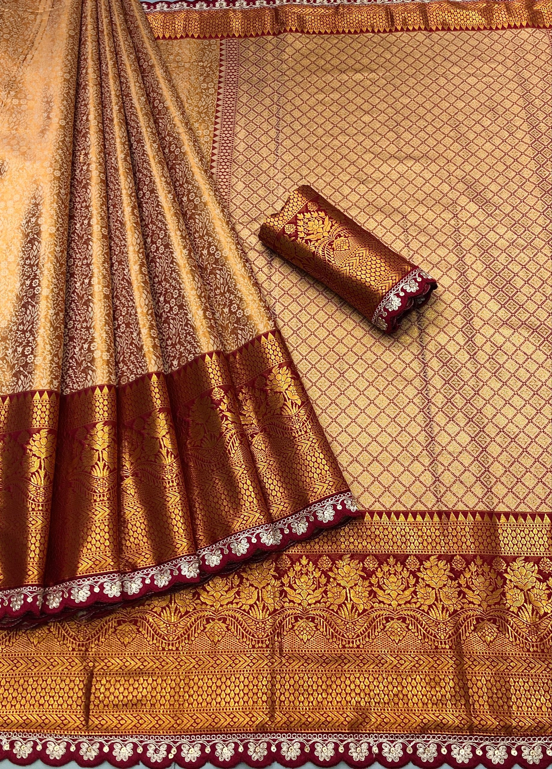 Kunainalace Kanjiviram Pattu Silk Zari Weaving Saree
