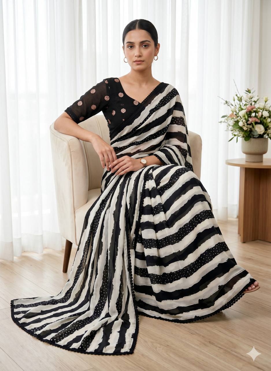 Zevora Satin georgette printed saree