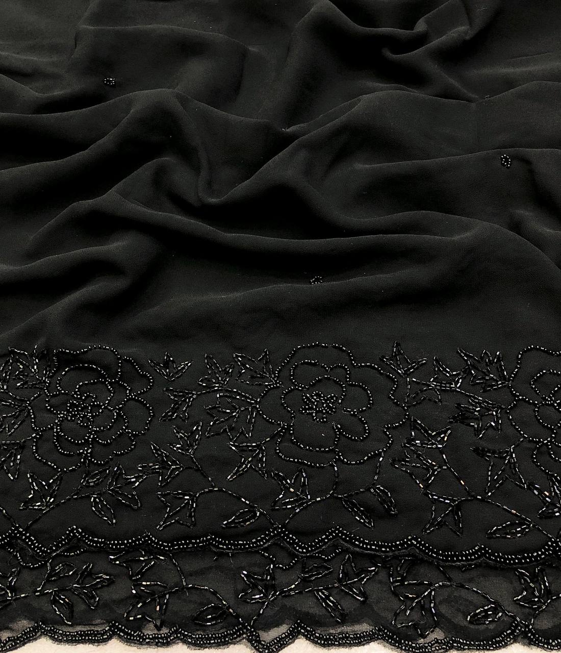 Galaxy Georgette Cutdana Black Beads Work Saree