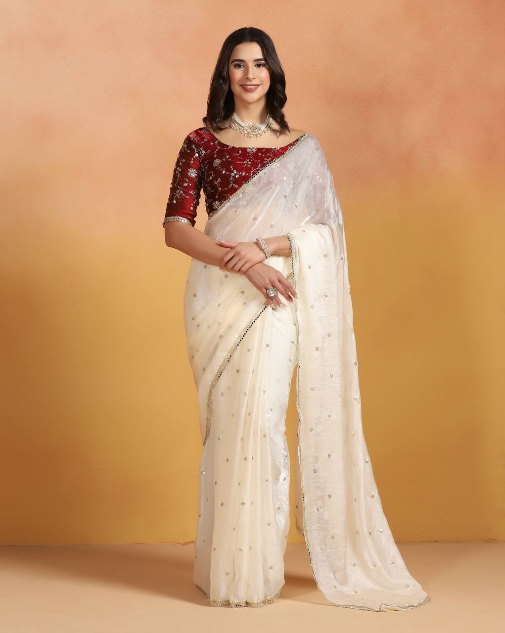 Florix Crunchy crush embroidery sequence work saree