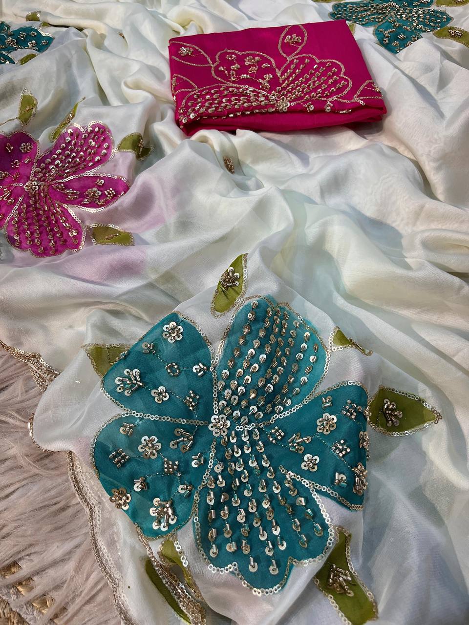 Kaayra Rangoli Silk Beads Work Saree