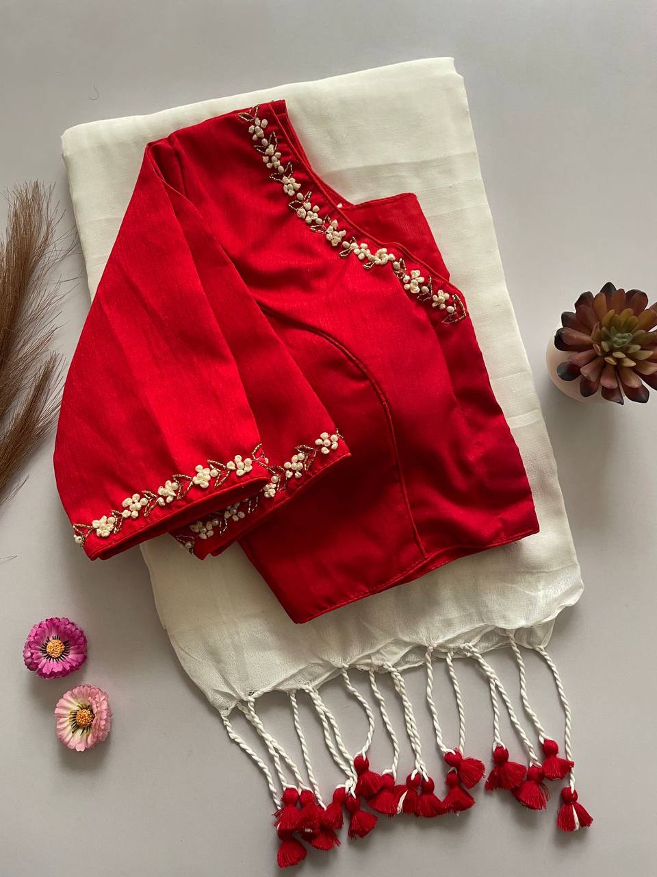 Nazm Khadi Cotton Running Blouse Saree