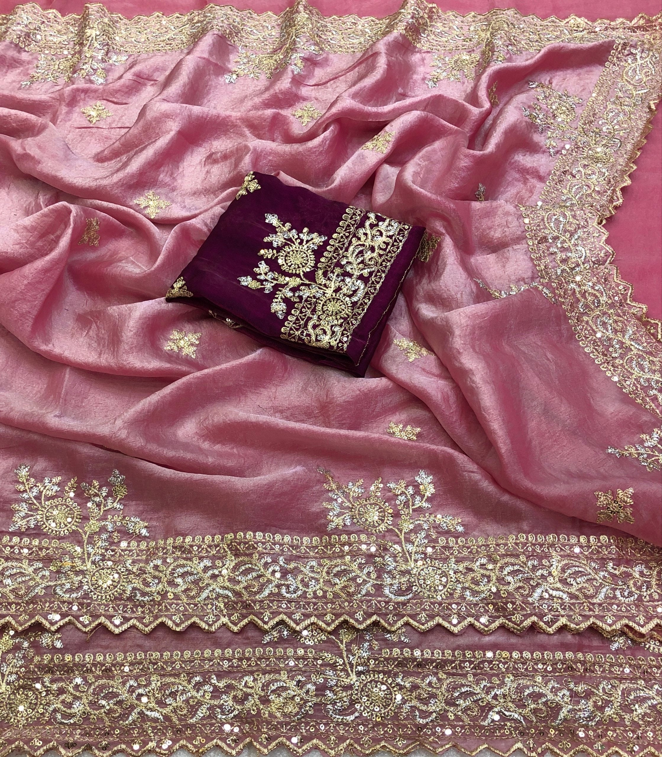 Barat Space Silk Gold Zari Embroidery Saree