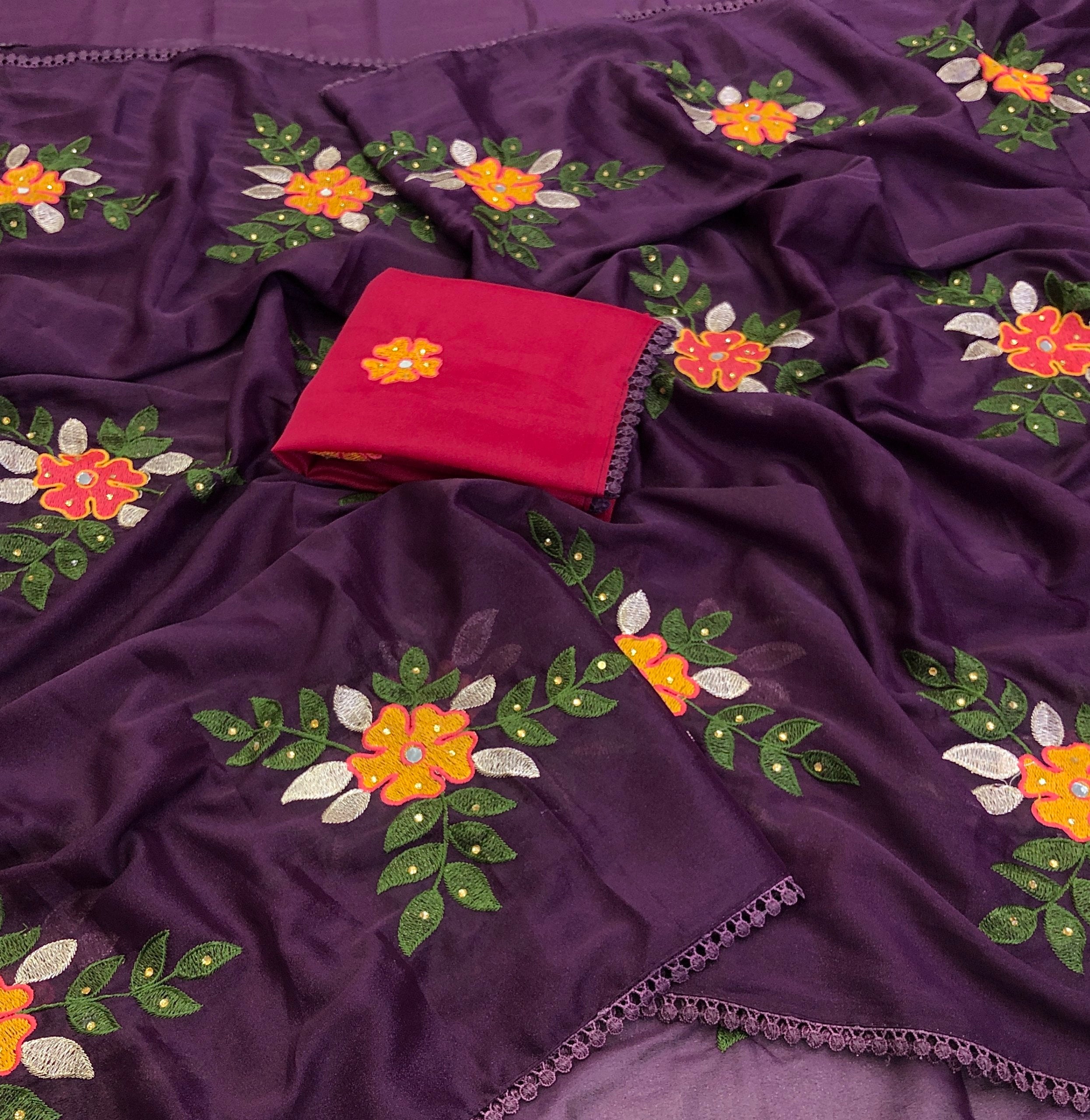 Sarish Soft Georgette Silk With Embroidery Work Saree