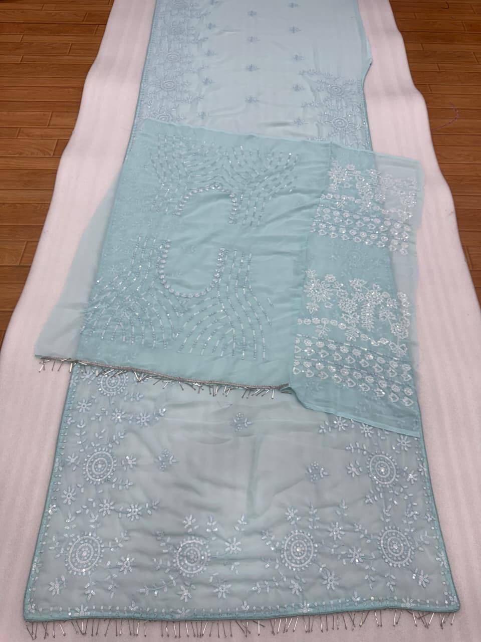 Nova Faux Georgette C-Pallu Embroidery Work Saree