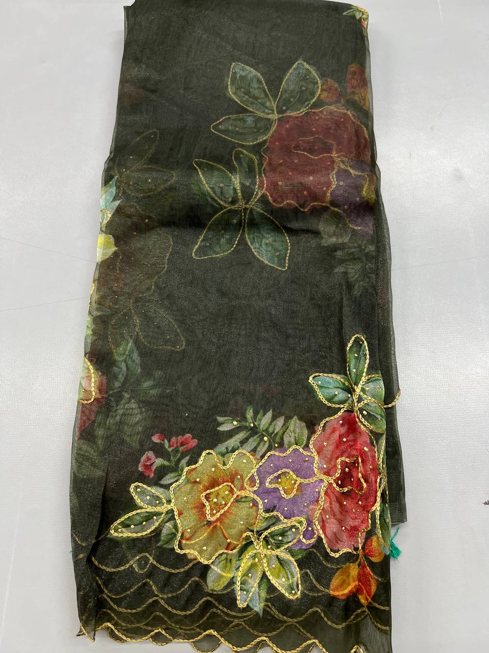 Fancy designer organza sequence & embroidery work sarees