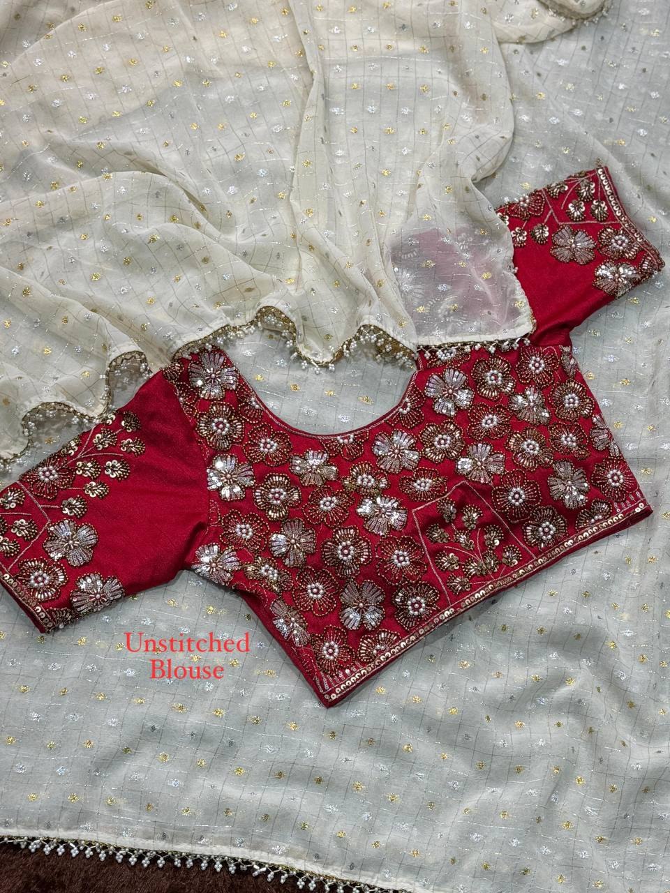 Kahir Crunchy Georgette Zari Weaving Butti Saree