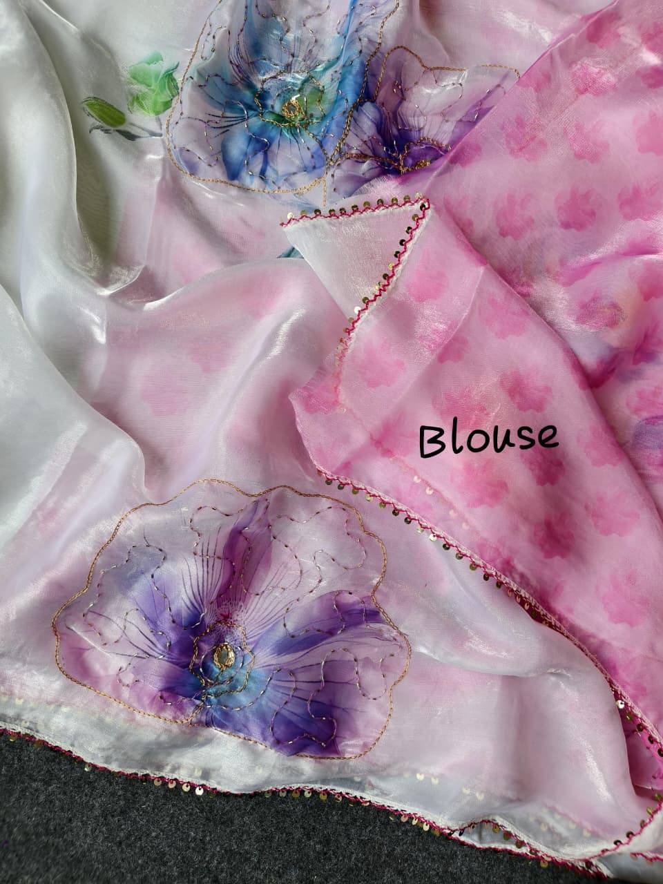 Irvin Space Silk Floral Handwork Sequin Work Saree