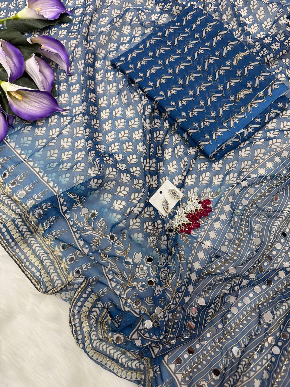 Aliza Soft Georgette Printed Beads Work Saree