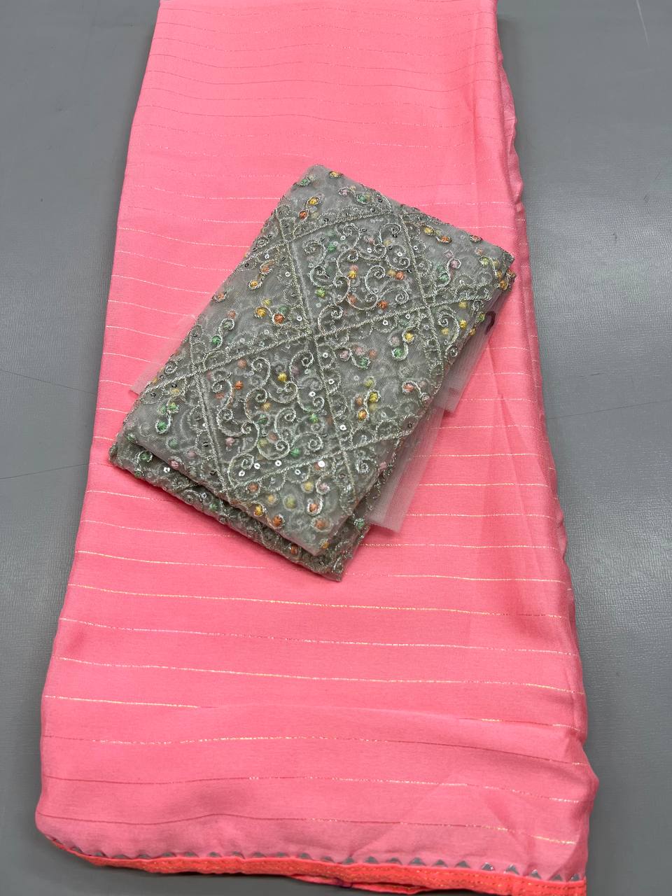 Fancy designer organza sequence & embroidery work sarees