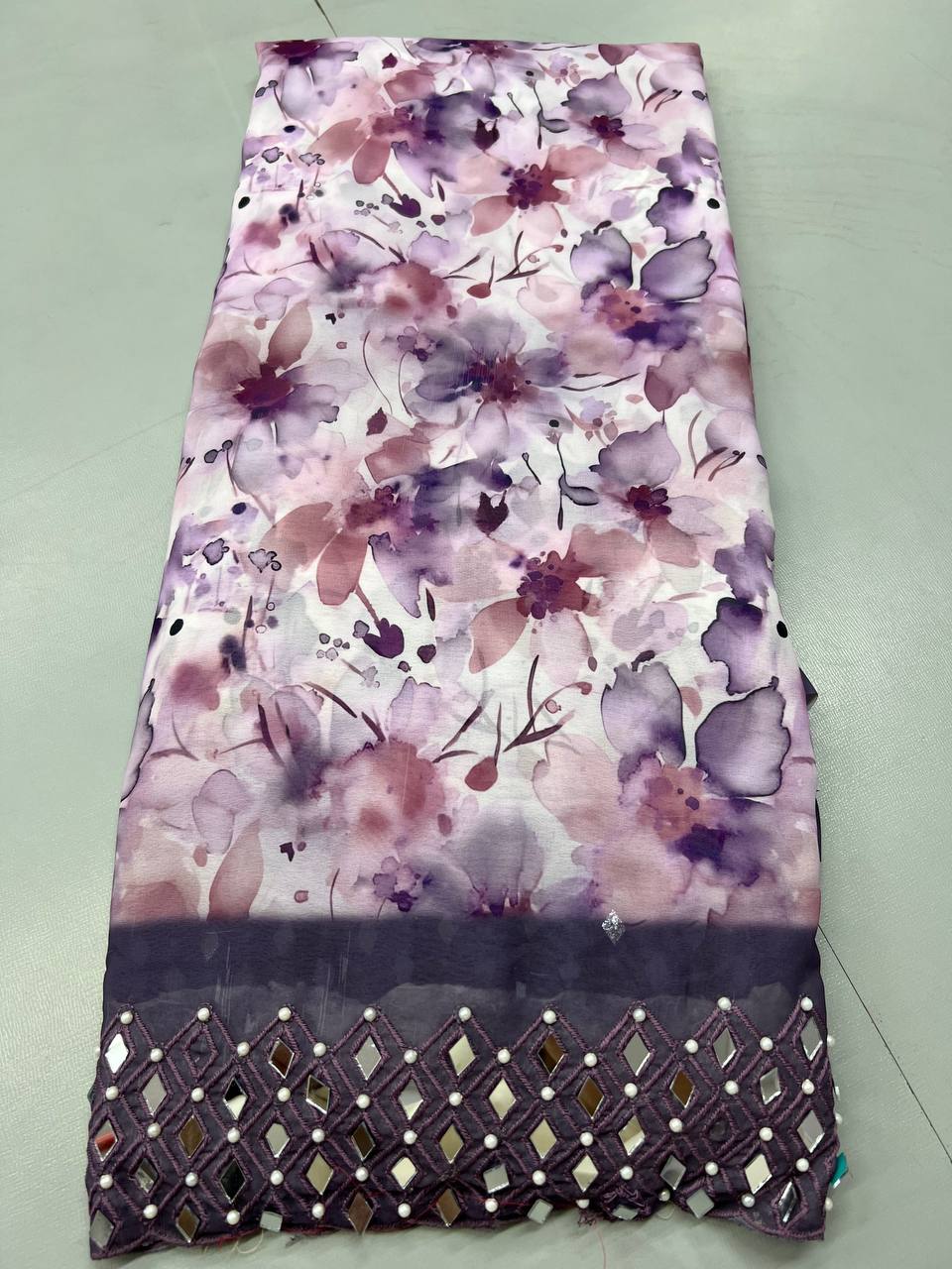 Chiffon printed mirror work , crush & sequence work sarees with blouse