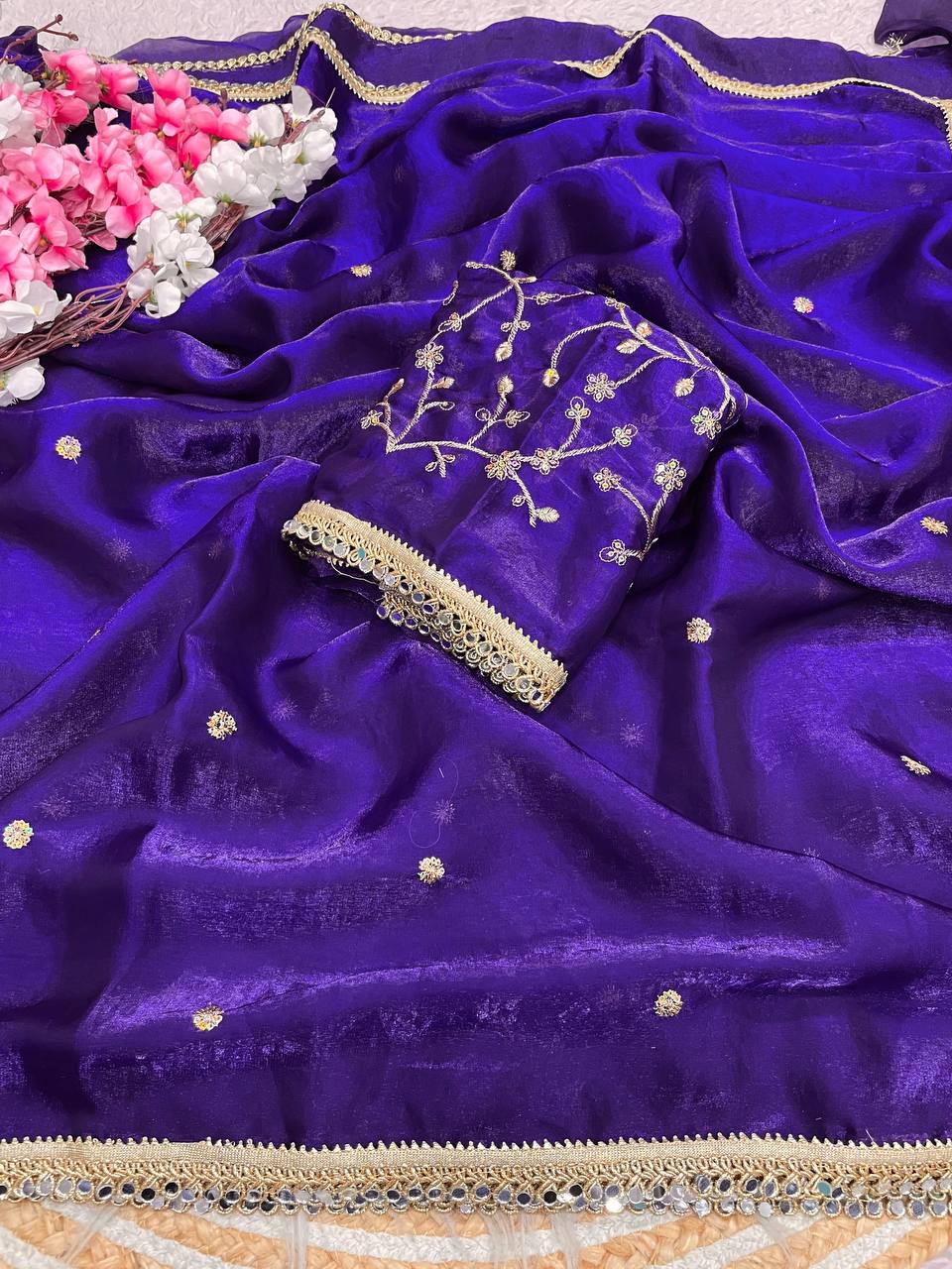 Pretty Fandy Sattin Sequence Butti all Over Saree