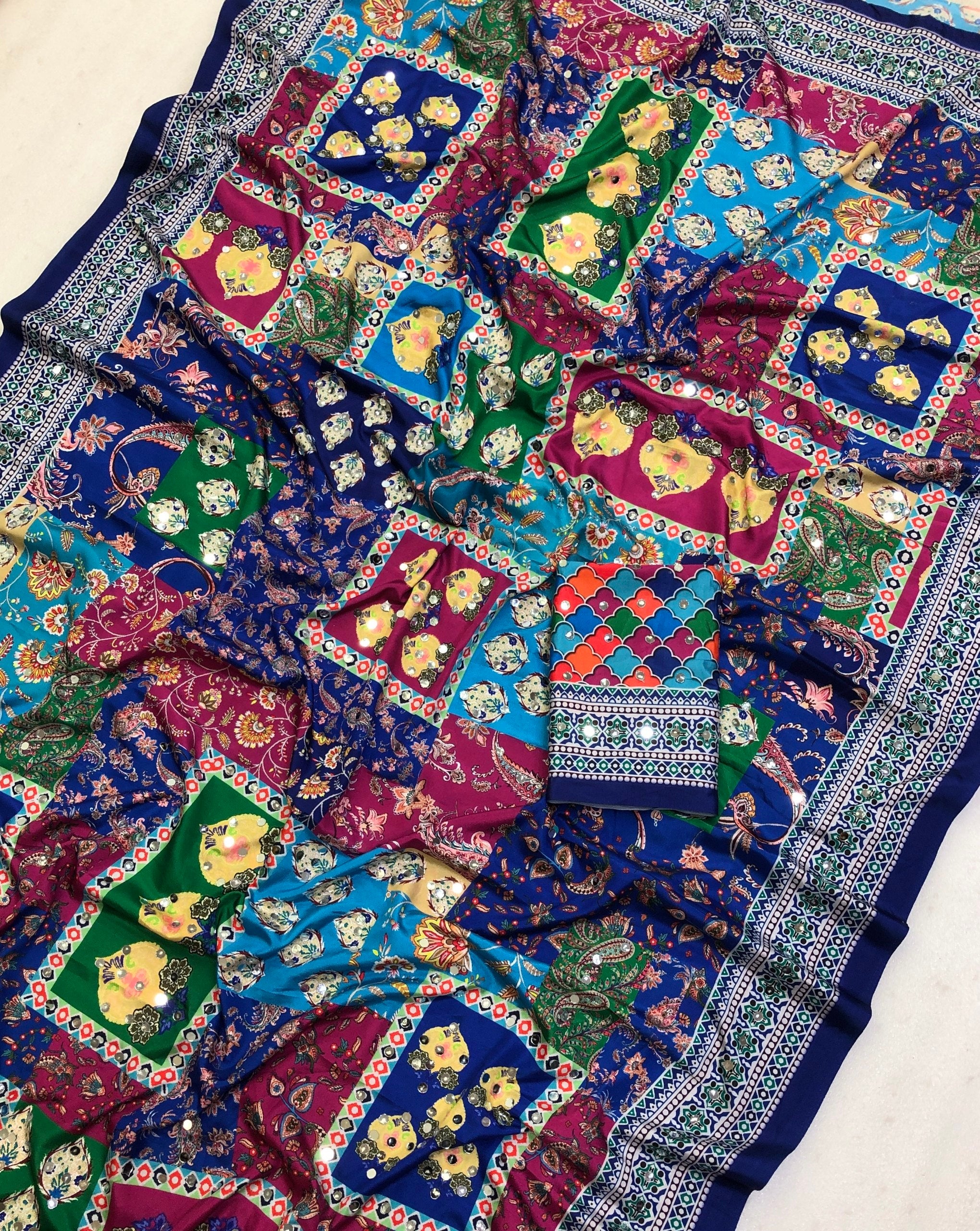 Mirrol Satin Crape Silk Ajrakh Printed Saree