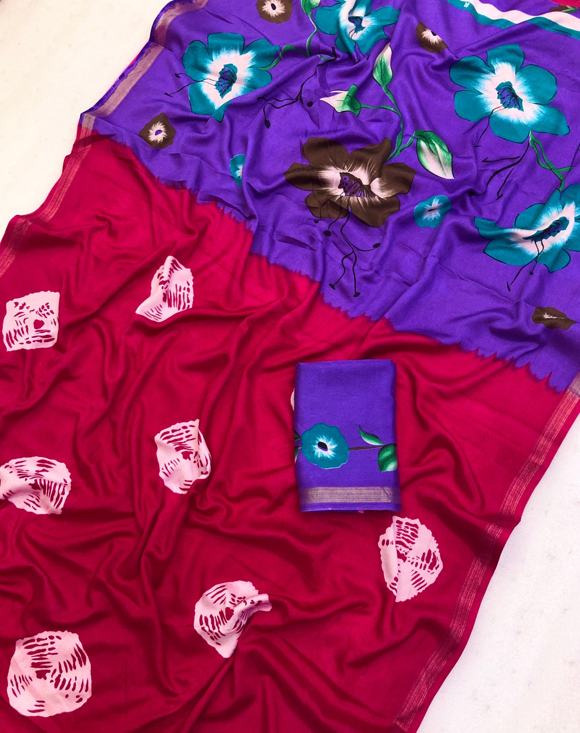 Azmee Mul Cotton Bandani Print Saree