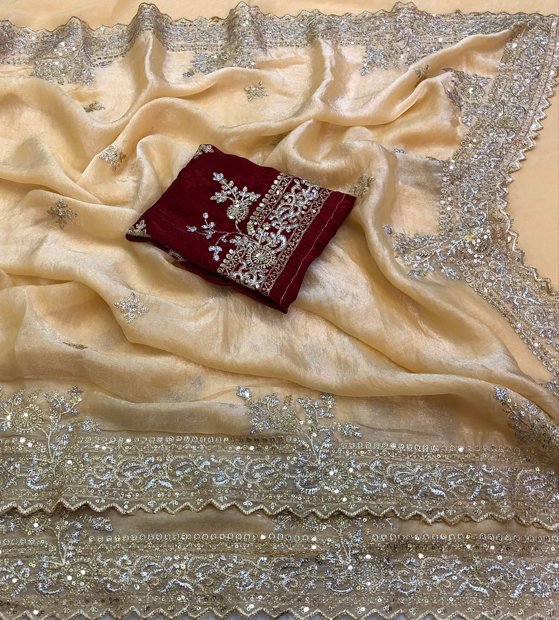 Barat Space Silk Gold Zari Embroidery Saree