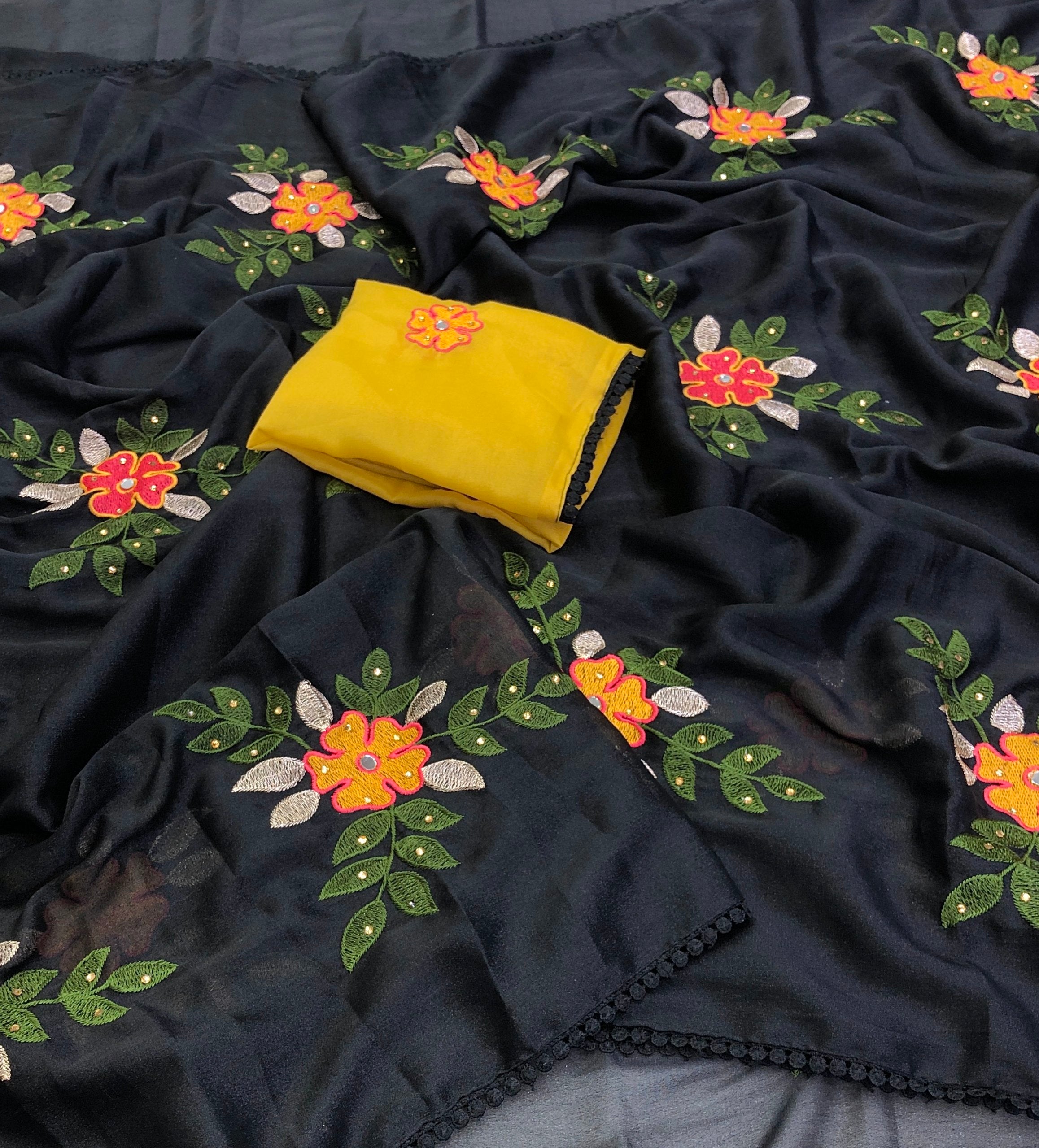 Sarish Soft Georgette Silk With Embroidery Work Saree