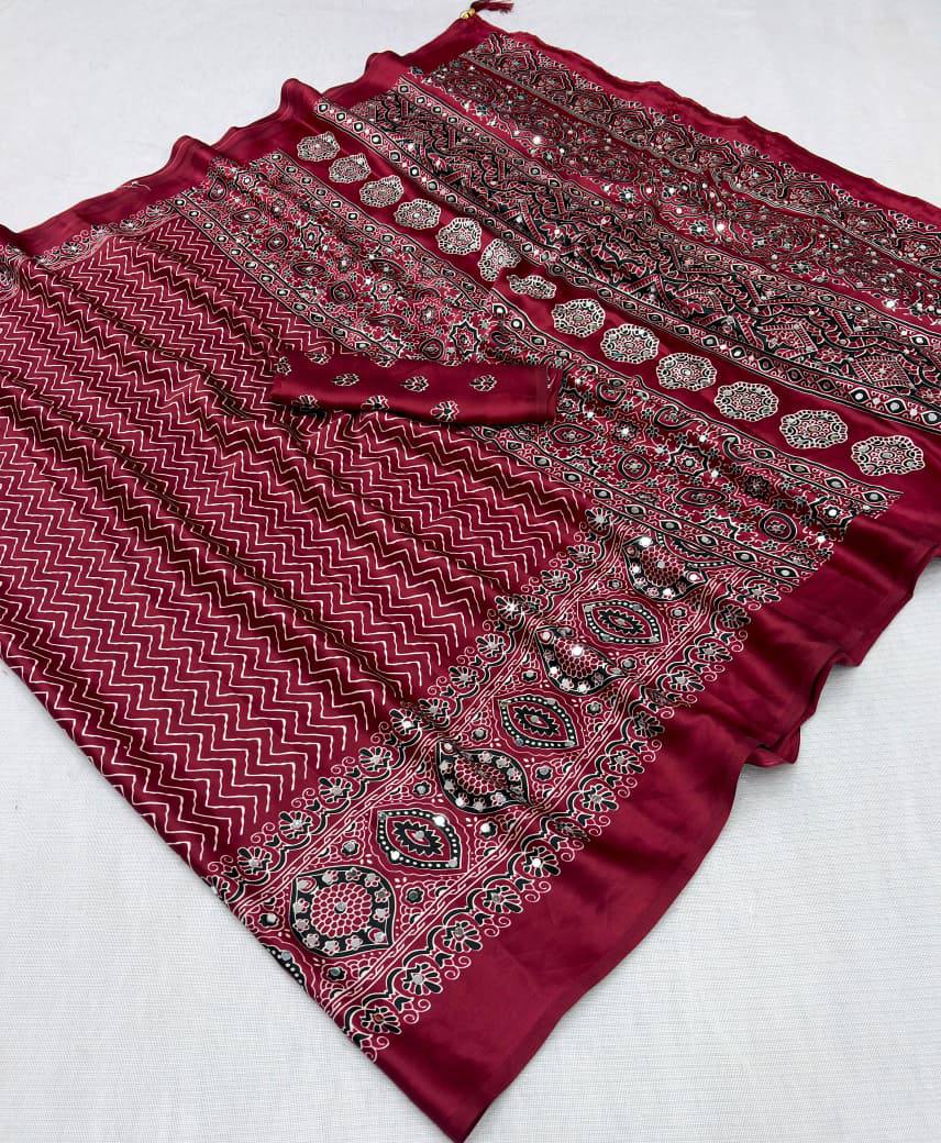 Orion Japan Satin Original Mirror Work Saree