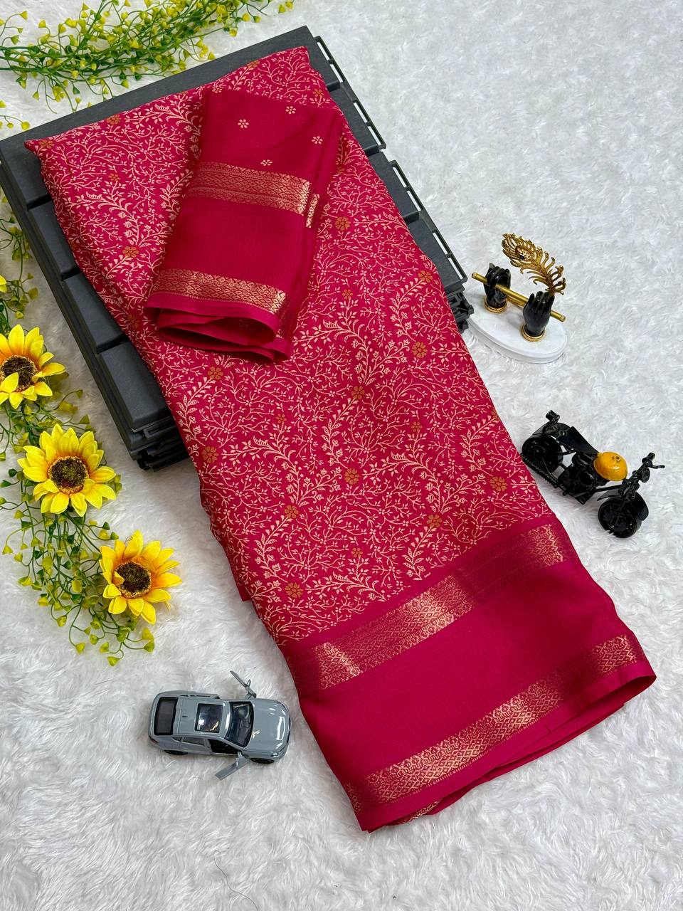 Nazneen Dull Moss Chiffon Printed Saree