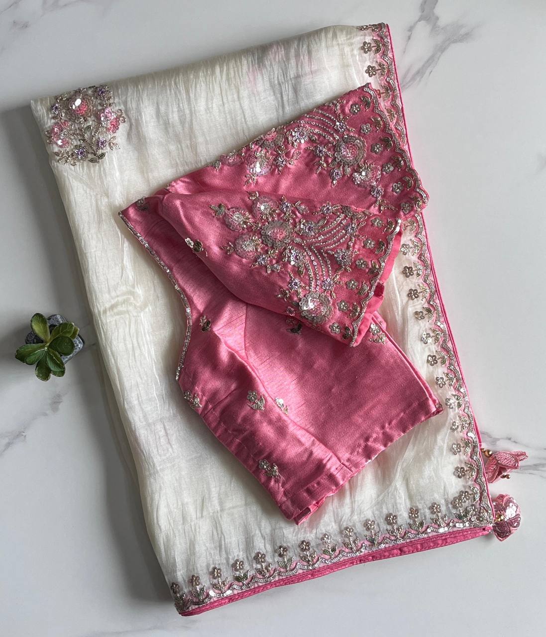 Pure Gold Crush Tissue saree with sequence Butta