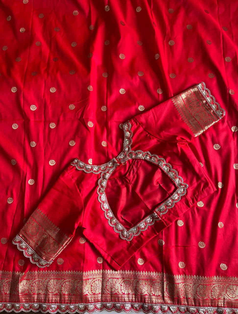 Banarasi Pattu saree with Moon  & Flower Weaving on all over the saree