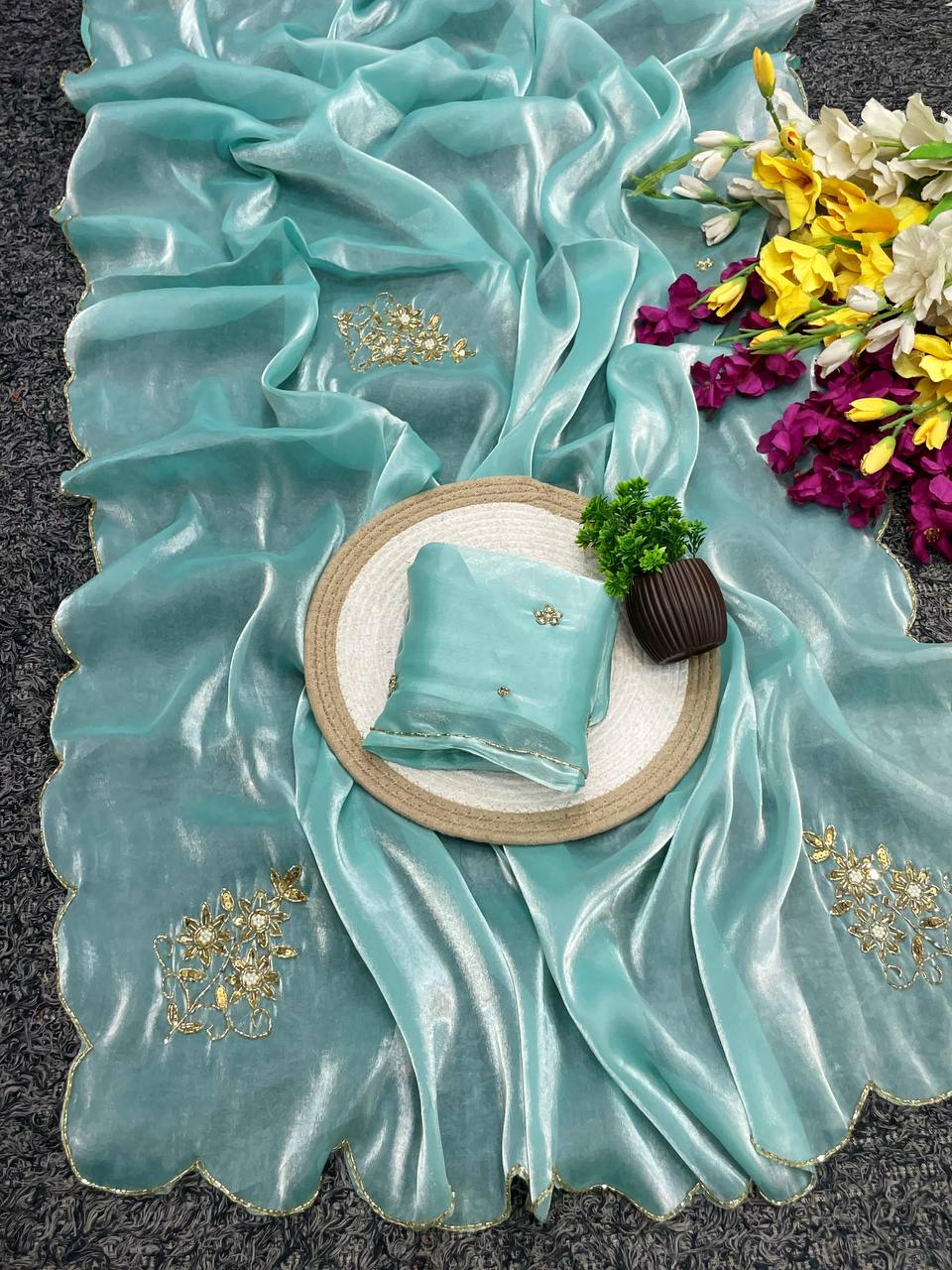 MAGIC SATIN SILK SAREE WITH DESIGNER KHATLI HANDWORK