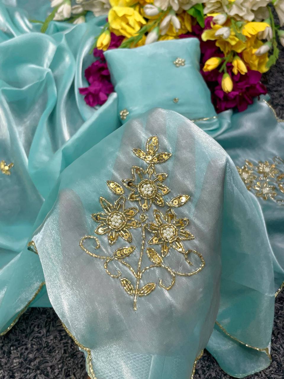 MAGIC SATIN SILK SAREE WITH DESIGNER KHATLI HANDWORK