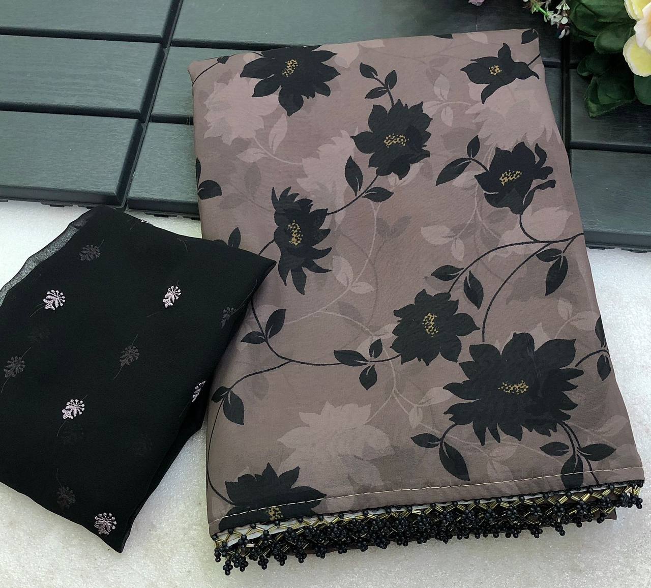 Chiffon floral digital print Saree