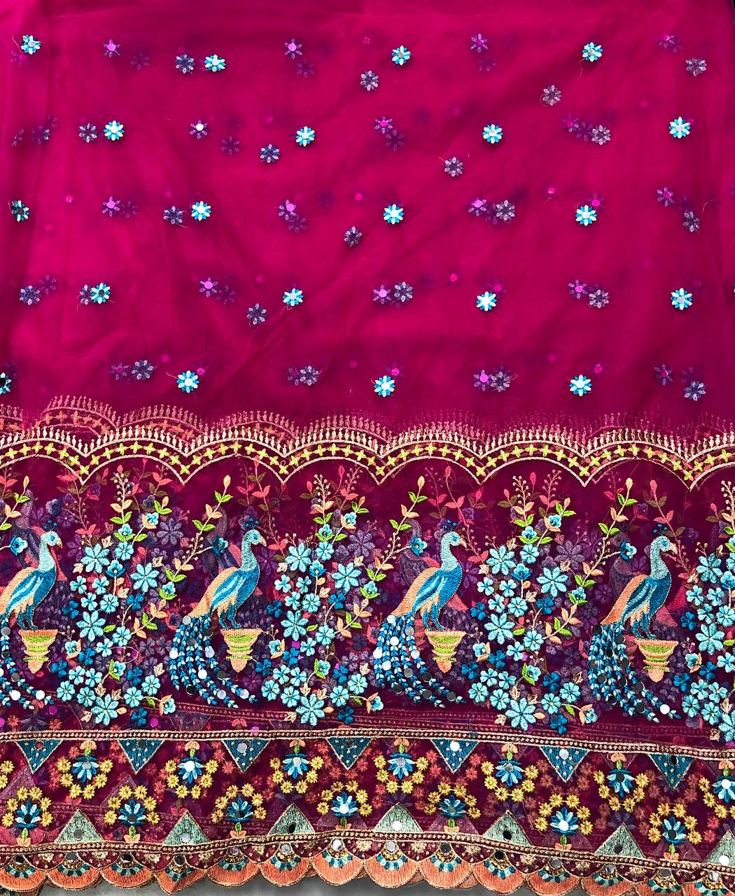 NET EMBROIDERY & MIRROR WORK BLOUSE FABRIC 1 METER
