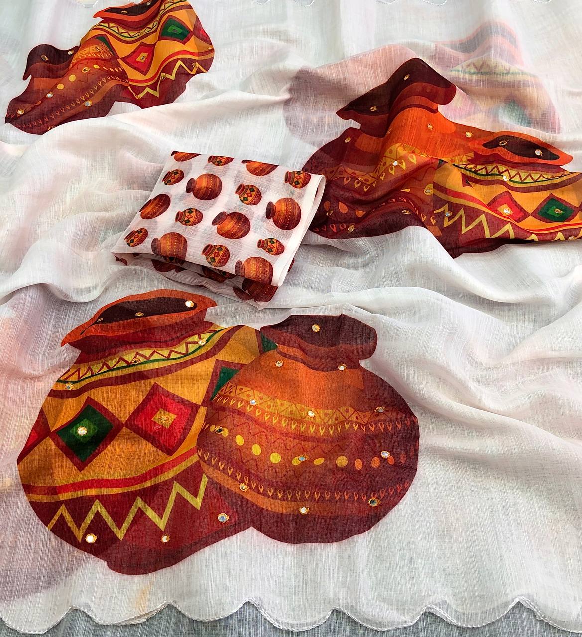 TANZ SOFT LINEN PRINT SAREE