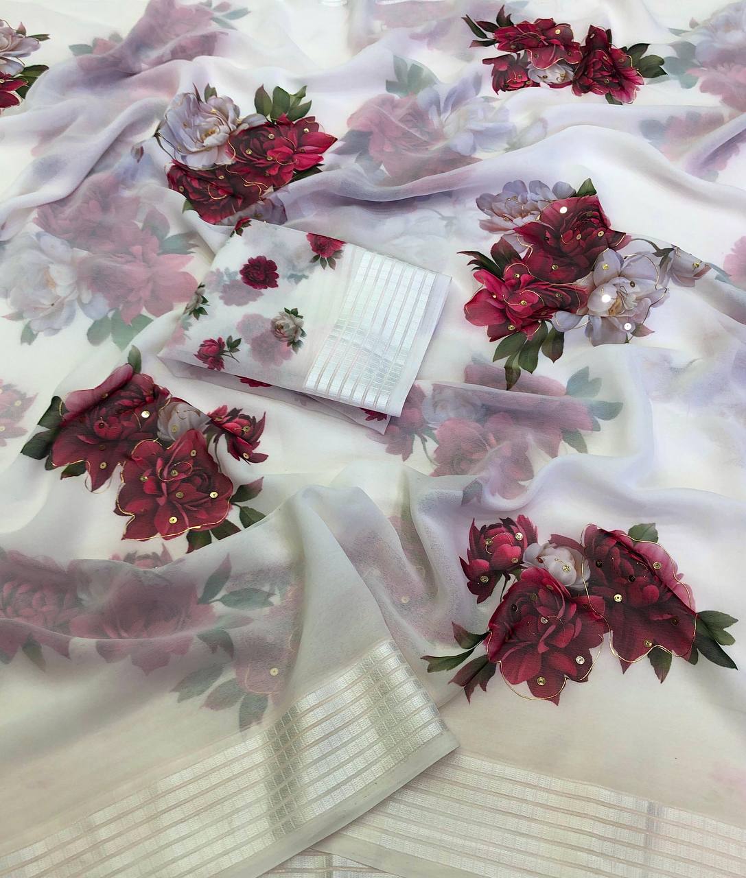 CHIFFON PRINTED FOIL & SEQUENCE WORK SAREE