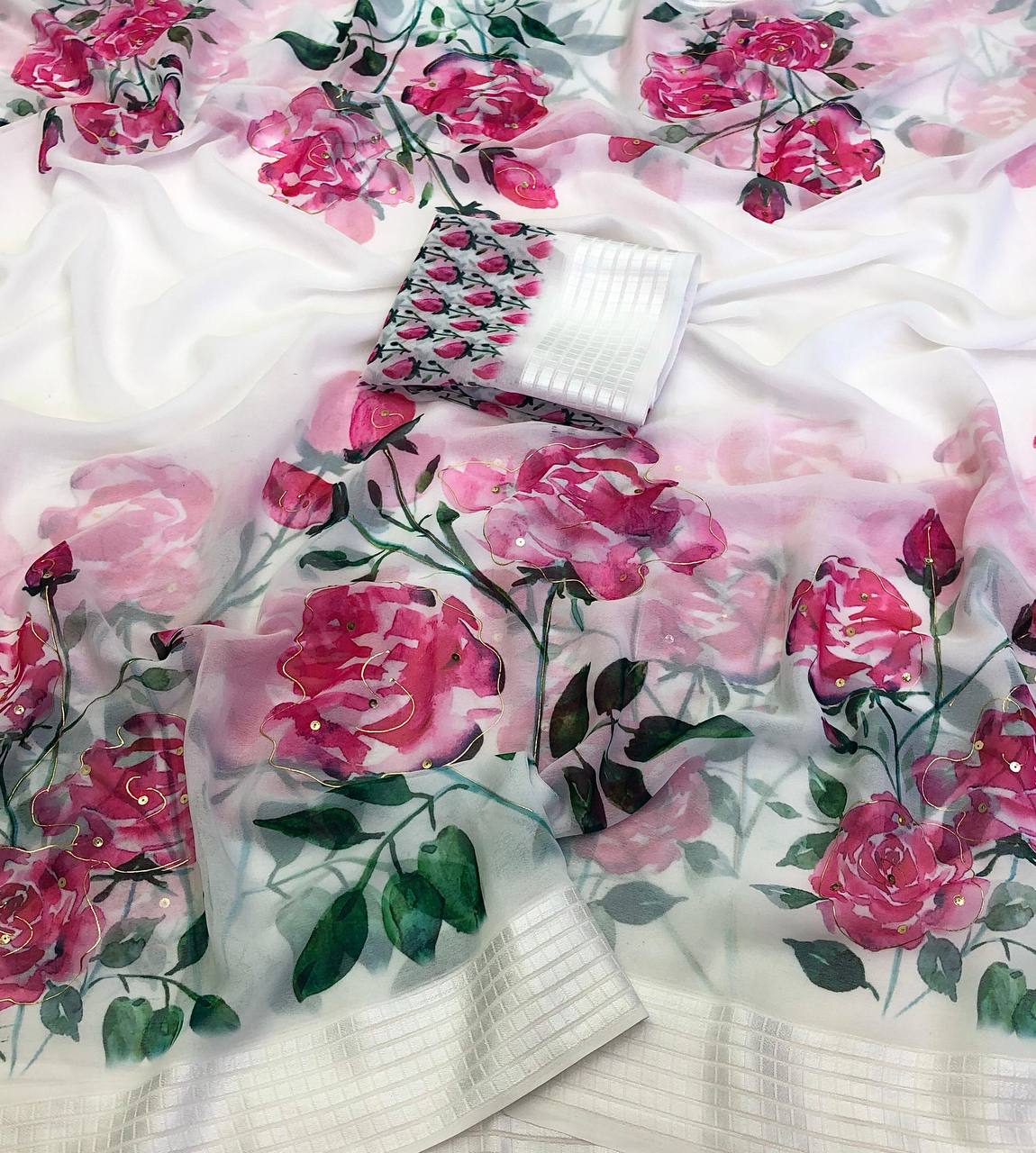 CHIFFON PRINTED FOIL & SEQUENCE WORK SAREE