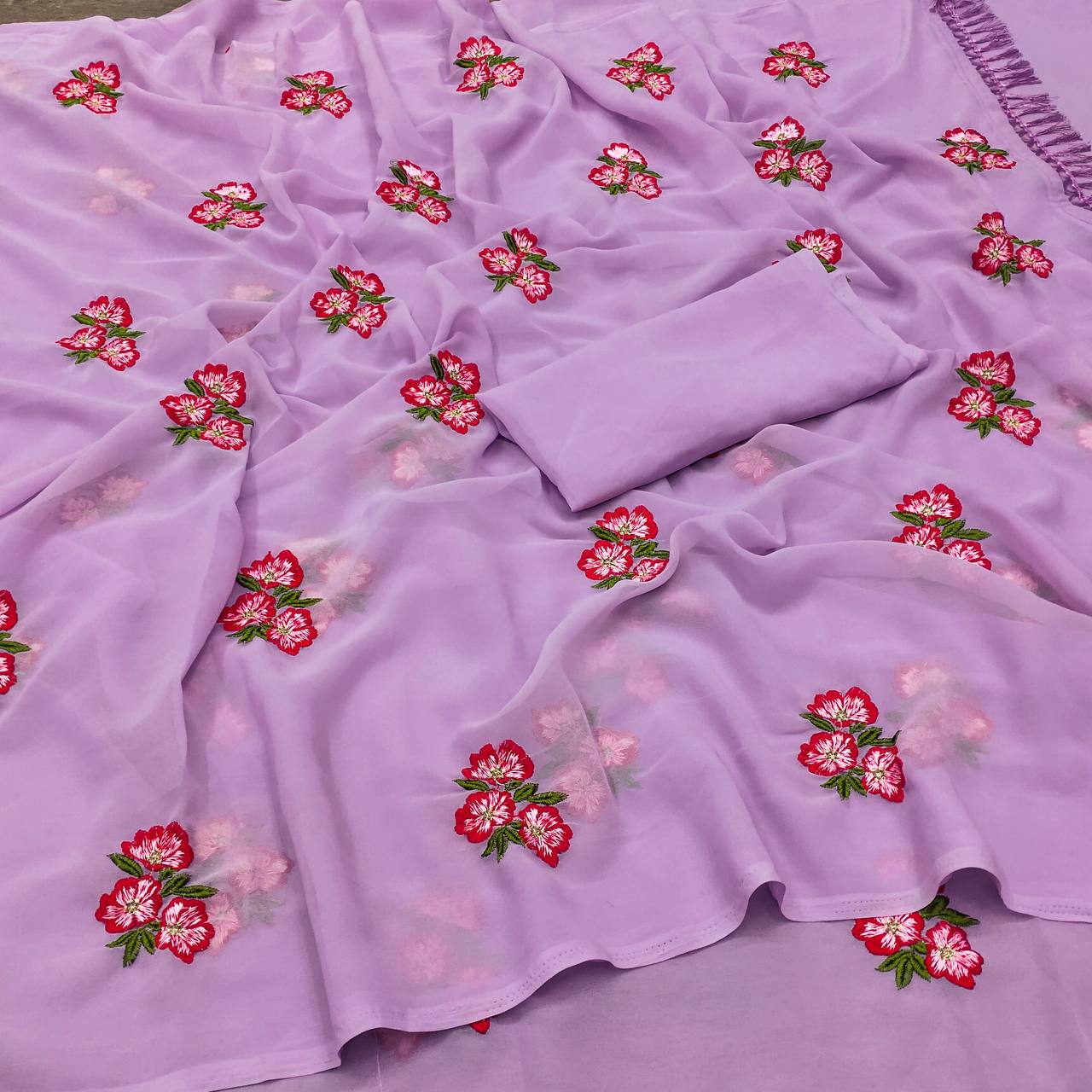 Ruhena New Georgette  Floral Embroidery Work Saree