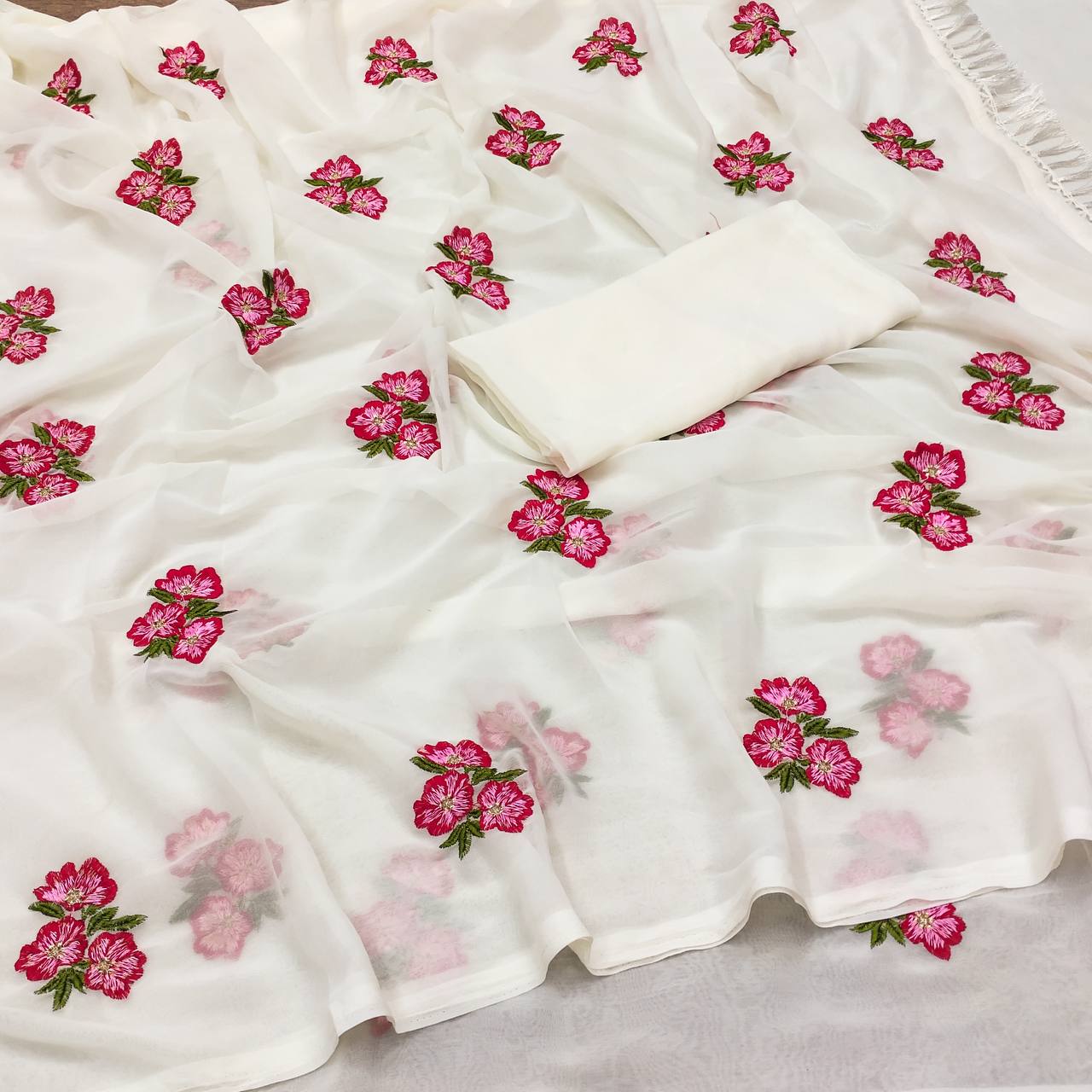 Ruhena New Georgette  Floral Embroidery Work Saree