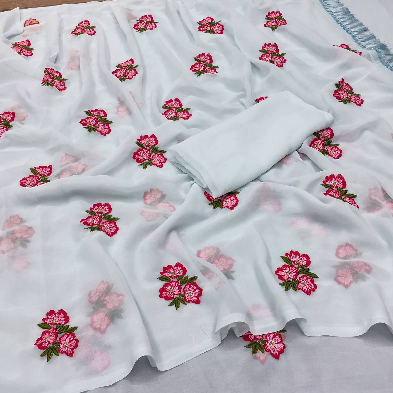 Ruhena New Georgette  Floral Embroidery Work Saree
