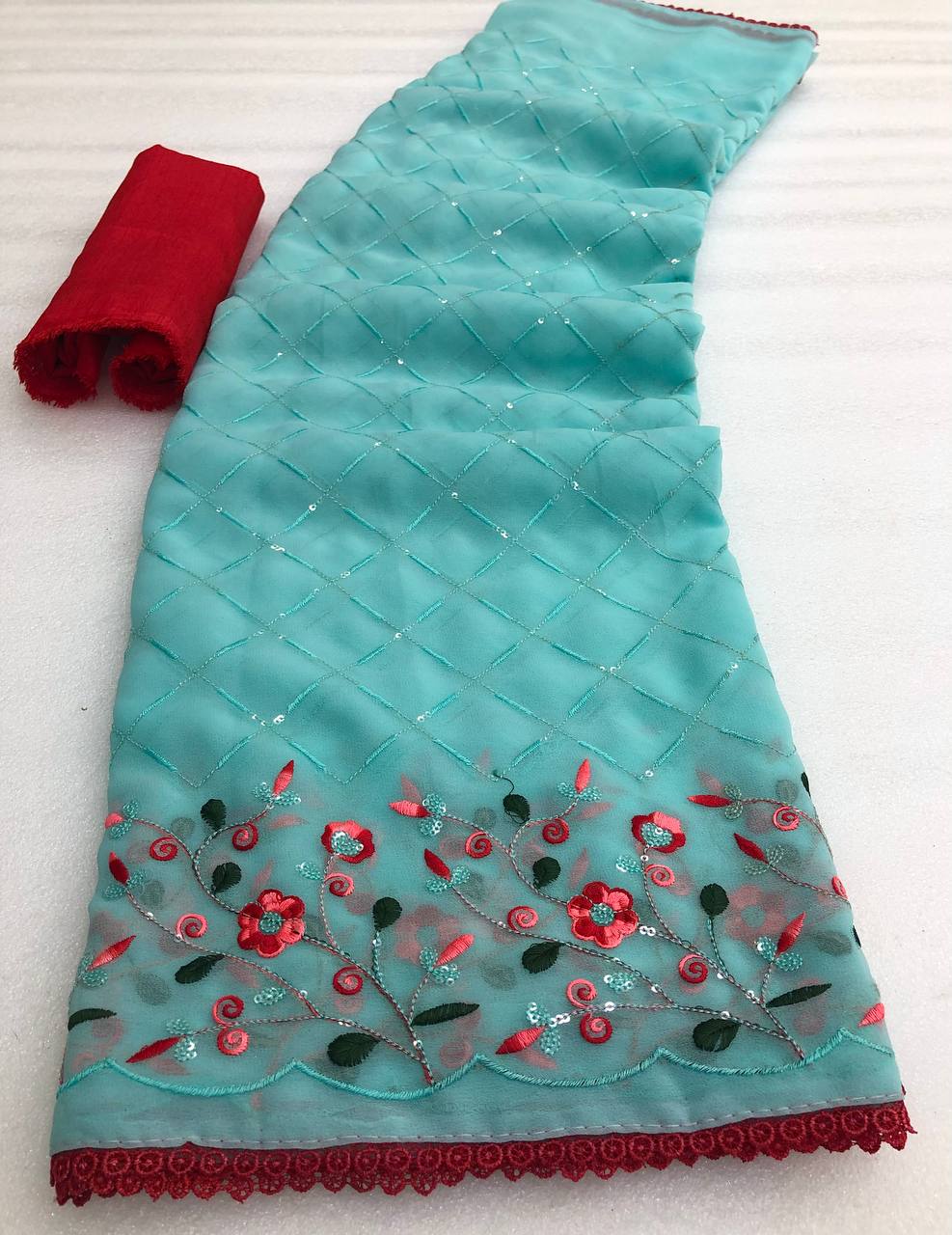 NETRA TRADITIONAL CHIFFON DYED SAREE WITH SEQUENCE WORK