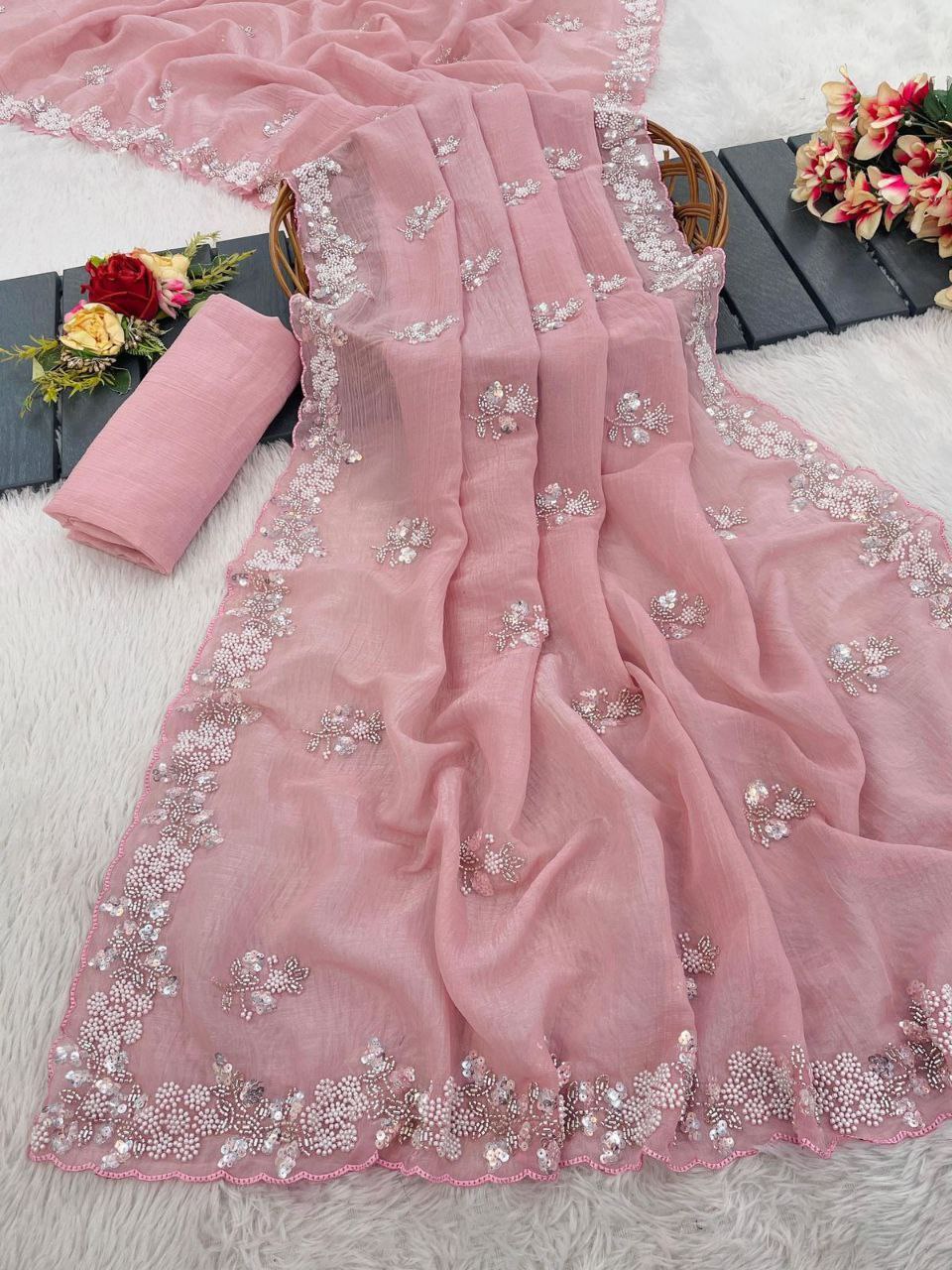 YEFIN PIXCEL CRUSH BEAUTIFUL KATDANA HANDWORK SAREE