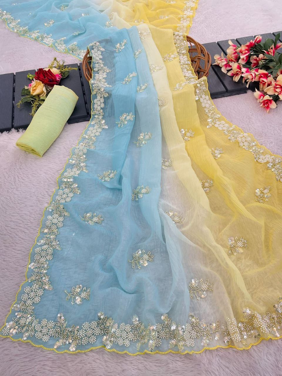 YEFIN PIXCEL CRUSH BEAUTIFUL KATDANA HANDWORK SAREE
