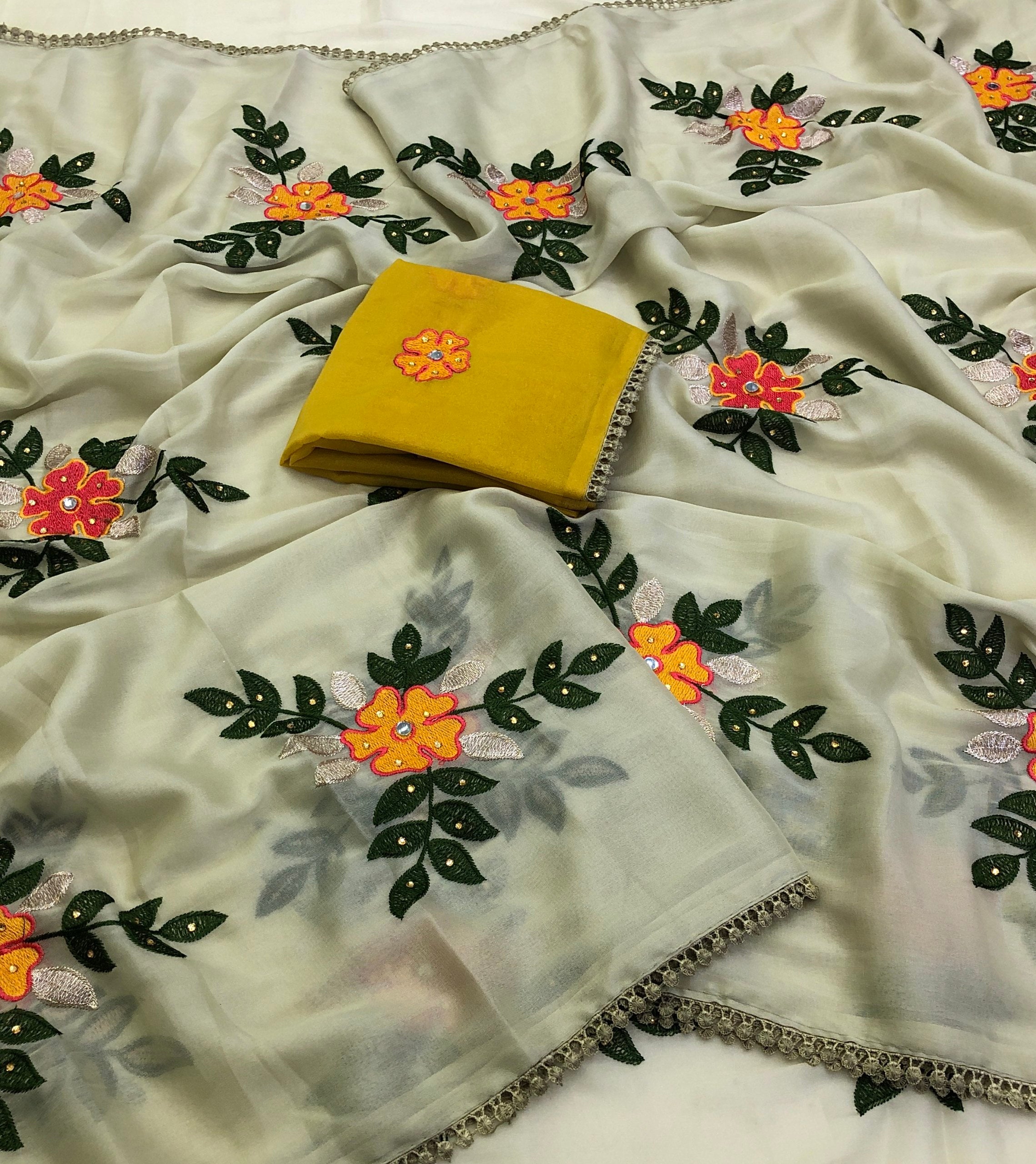 Sarish Soft Georgette Silk With Embroidery Work Saree