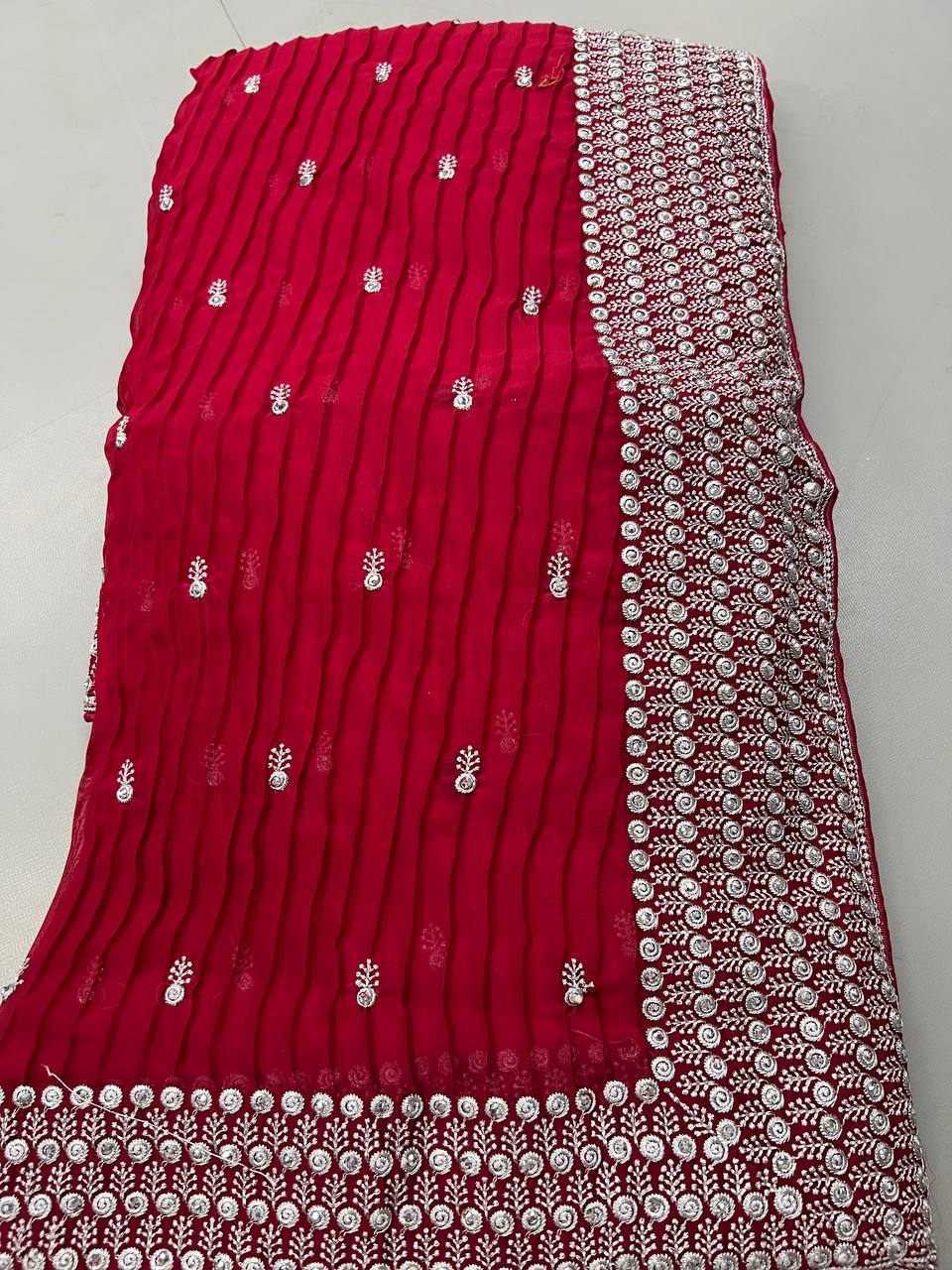 Chiffon printed mirror work , crush & sequence work sarees with blouse