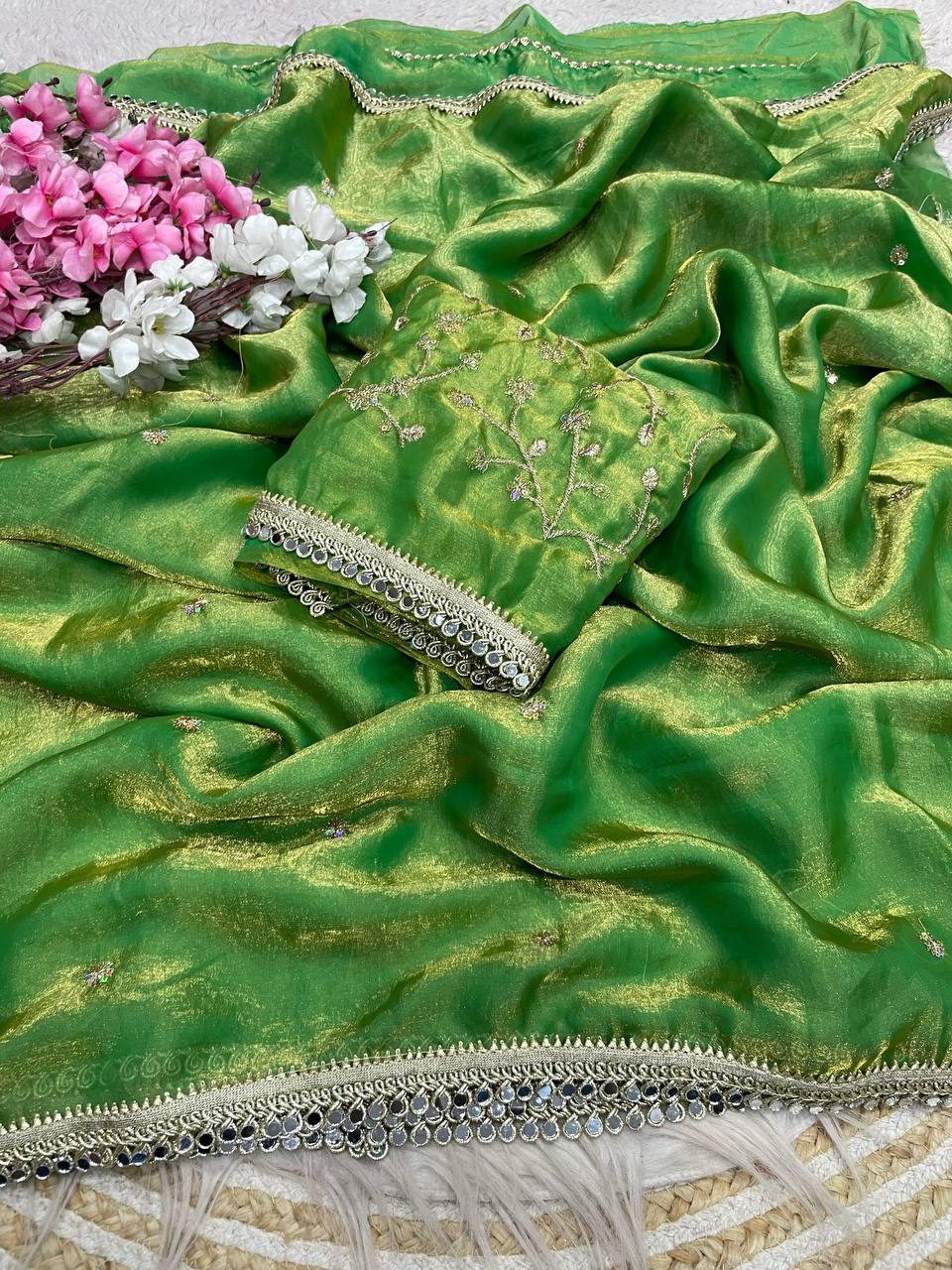 Pretty Fandy Sattin Sequence Butti all Over Saree