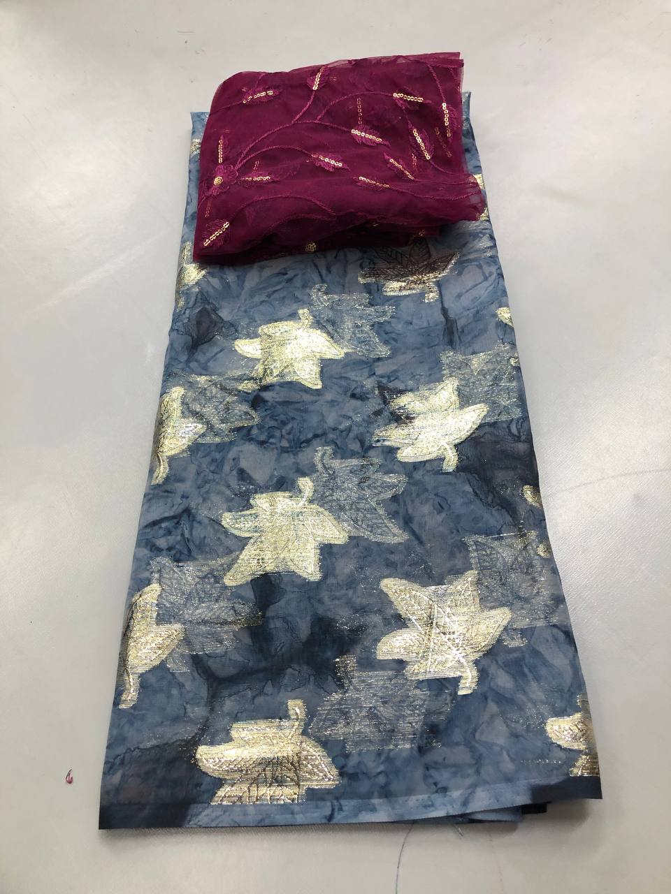Fancy dual shade weaving with sequence &amp; siroski work sarees with blouse